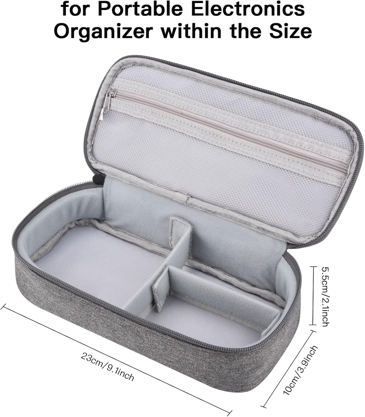 Tech Organizer Travel Case, Electronics Carrying Pouch Bag for Cable, Charger & Cords, External Power Bank, Portable Hard Drive (Dark Grey)