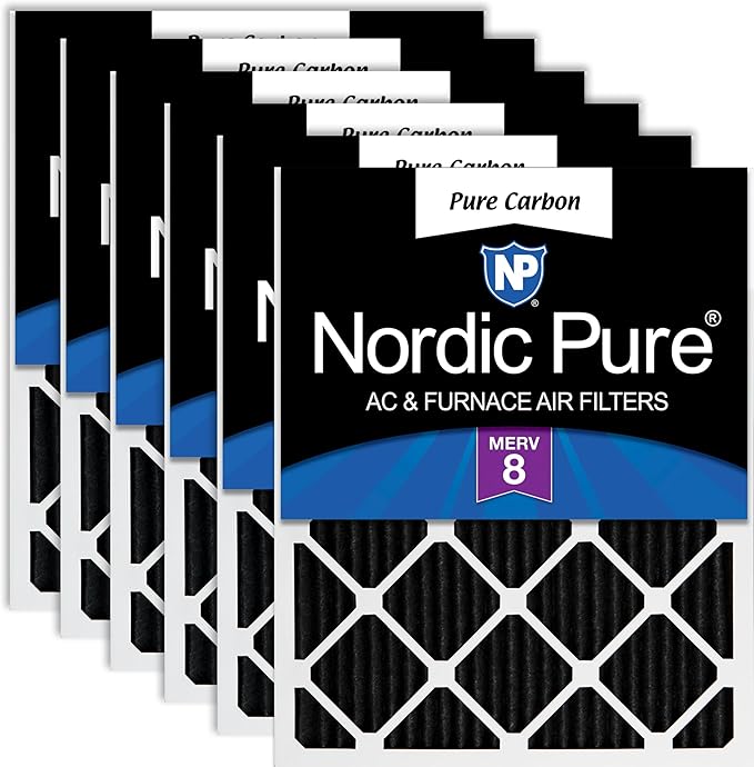 Nordic Pure 12x12x1 (Actual Size: 11 3/4 x 11 3/4 x 3/4) Pure Carbon Pleated Odor Reduction Furnace Air Filters 6 Pack