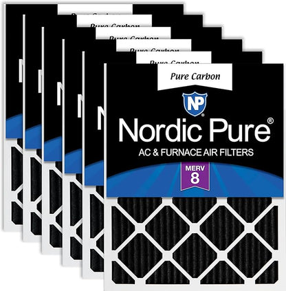 Nordic Pure 12x12x1 (Actual Size: 11 3/4 x 11 3/4 x 3/4) Pure Carbon Pleated Odor Reduction Furnace Air Filters 6 Pack