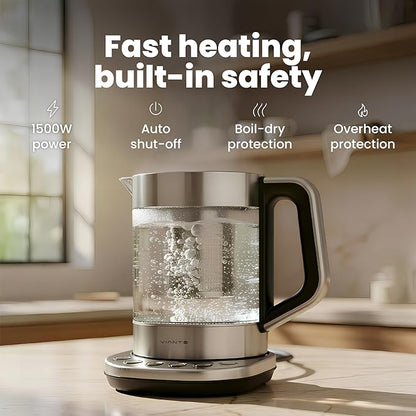 Viante Electric Kettle With Infuser. No Plastic In Contact With Water. Hot Tea Maker With Temperature Control And Automatic Shut Off. Tea Kettle With Brewing Programs. 1.5 Liters Capacity