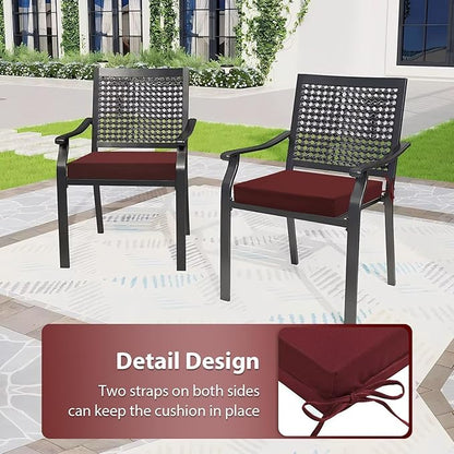 Outdoor Chair Cushions Set of 6, 18.5 x 16 Inch Patio Chair Cushions for Outdoor Furniture, Water Resistant Cushions with Non-Slip Ties(Dark Red)