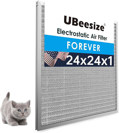 UBeesize 24x24x1 Reusable Electrostatic Air Filter HVAC AC Furnace Filter,MERV 8,Washable,Lasts a Lifetime,Permanent Air Filter,Breathe Fresher,Home And Office(Actual Size:23.39x23.39x0.82Inch)