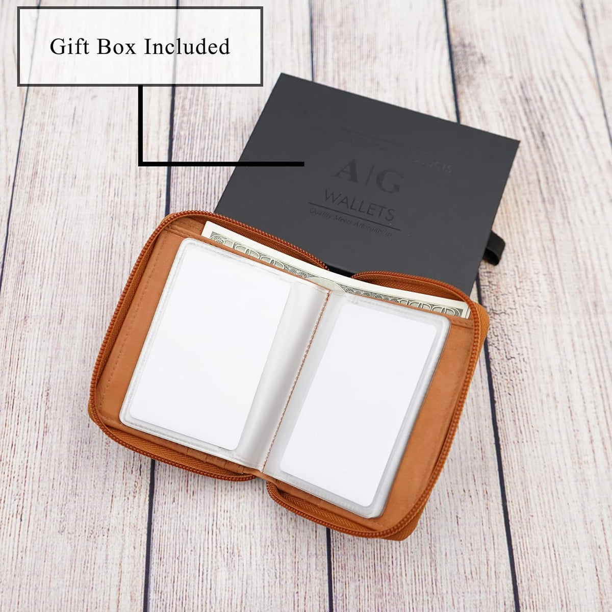 ag wallets Wallets Mens Zip Around Leather Wallet with Inserts (Tan Napa)