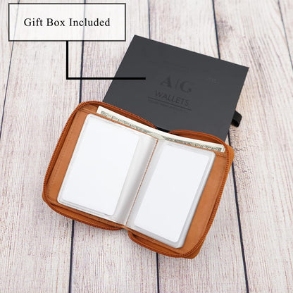 ag wallets Wallets Mens Zip Around Leather Wallet with Inserts (Tan Napa)