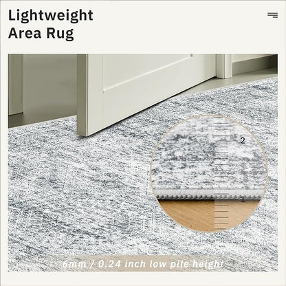 Soalmost Washable Area Rug 8x12, Large Soft Rugs for Living Room Vintage Grey Carpet 8x12 Area Rugs for Bedroom Dining Room Non-Slip Stain Resistant Under Table Rug