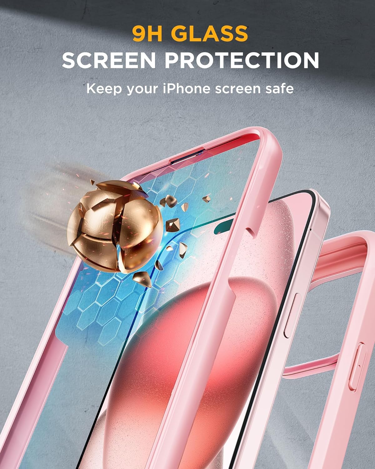 Miracase Glass Series Designed for iPhone 15 Plus Case 6.7',Full-Body Military Drop Proof 15 Plus Phone Case Cover with Built-in 9H Tempered Glass Screen Protector,Pink