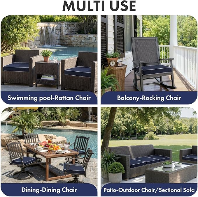 MIULEE Navy Outdoor Chair Cushions Set of 4, 18.5x16x3 Inch Waterproof Patio Seat Cushions for Outdoor Furniture Couch Sofa, 3 Year Color Fastness High Density Foam with Adjustable Ties