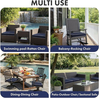 MIULEE Navy Outdoor Chair Cushions Set of 4, 18.5x16x3 Inch Waterproof Patio Seat Cushions for Outdoor Furniture Couch Sofa, 3 Year Color Fastness High Density Foam with Adjustable Ties