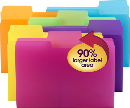 Smead SuperTab Poly Plastic File Folders for Documents, Set of 18 Plastic Folders, 1/3-Cut Tabs, File Folders Letter Size, Assorted Bright Colors, Office Supplies, School Supplies (10515)