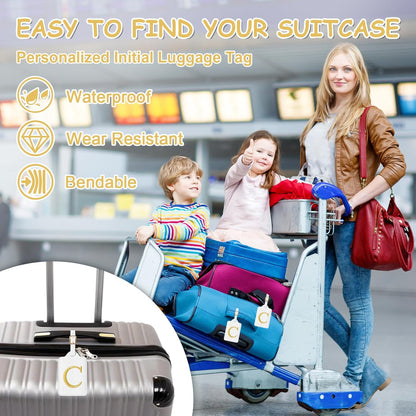 Initial Luggage Tags for Suitcases, Cute Embroidered Letter Luggage Bag Suitcase Identifier Name Baggage Tag, PU Leather Travel Luggage Tags, Bag Tags for Men Women Kids Luggage Handbags(White C)