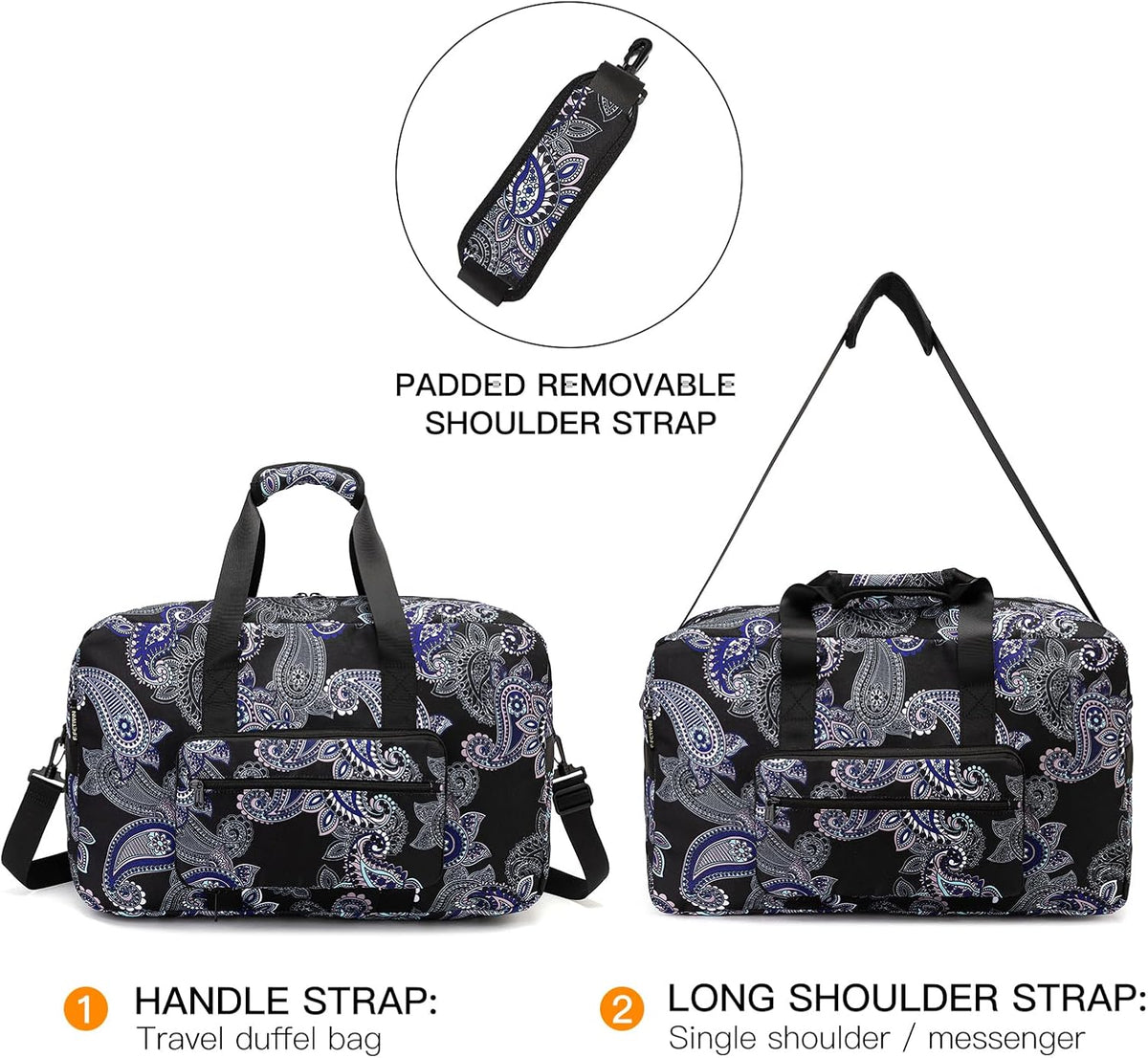 F.FETIVIN Weekender Bag Carry On Travel Duffle Bag Medium Overnight Bag for Women(Black Paisley)