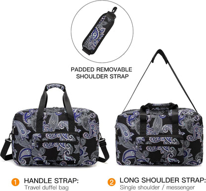 F.FETIVIN Weekender Bag Carry On Travel Duffle Bag Medium Overnight Bag for Women(Black Paisley)