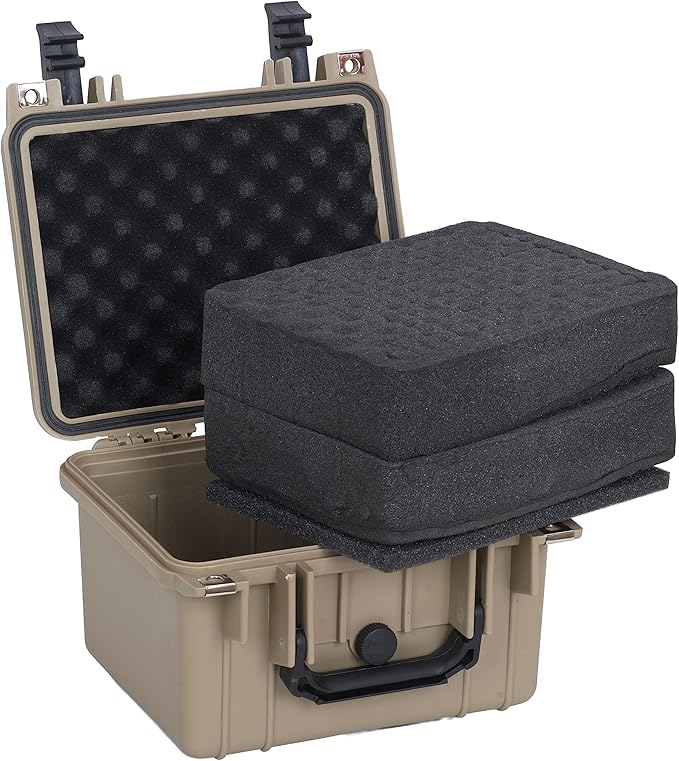 MEIJIA Portable All Weather IP67 Waterproof Camera Case,hard case with Customizable Fit Foam,Fit Use of Drones,Camera,Equipments,10.62 x9.68x6.87inches(Desert Tan)