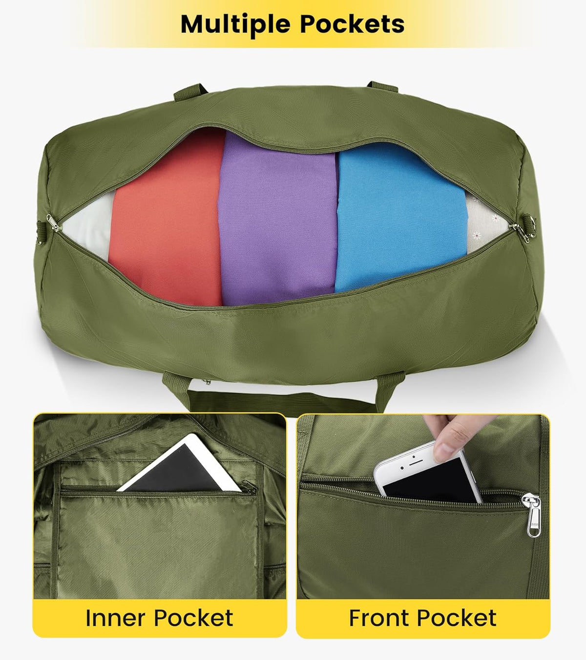 Vorspack Duffel Bag 20-24-28 Inches Foldable Gym Bag for Men Women Duffle Bag Lightweight with Inner Pocket for Travel Sports