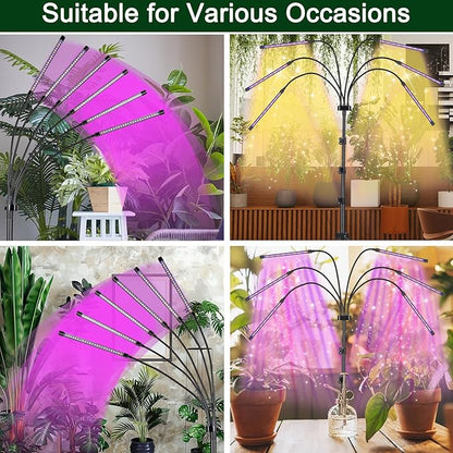 Grow Lights for Indoor Plants, LED Grow Light Stand, Red Blue Yellow Full Spectrum Plant Lamp with Adjustable Tripod, Color Changing Dimmable Vegetative Lamp with Auto On Off Timer (Type A)