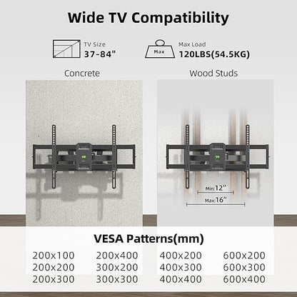 Full Motion TV Wall Mount for Most 37"-84" Flat Screen TV, Swivel or Tilt TV