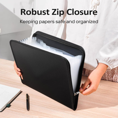 Sooez 13 Pocket Accordion File Organizer, Zipper Expanding File Folder Organizer, Reinforced Plastic Accordion Folder, A4 Letter Size, Portable Folders for Documents, Grey