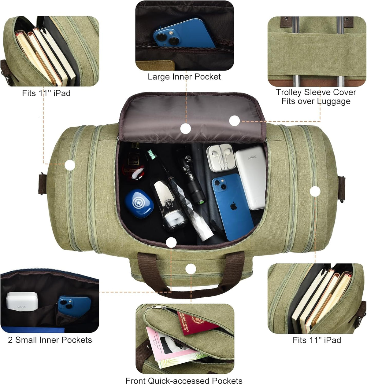 Litvyak Duffle Bag for Travel, 50L Canvas Travel Duffel Bags Overnight Weekend Gym Carry On Luggage Bag for Men & Women(Army Green)