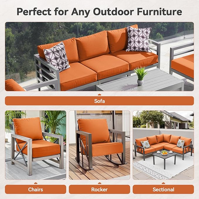 6" Thick Outdoor Cushions 22x24x6, 5-Set Deep Seat Patio Cushions with Removable Cover, Waterproof & Fade Resistant Replacement for Wicker Chair, Loveseat, Sofa - Orange