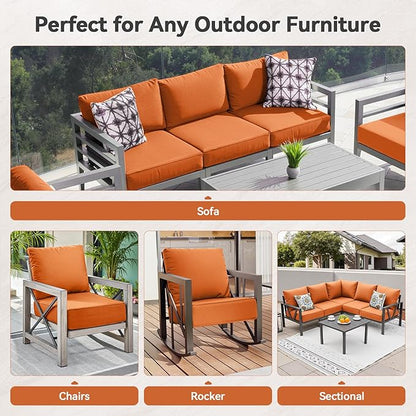 6" Thick Outdoor Cushions 22x24x6, 5-Set Deep Seat Patio Cushions with Removable Cover, Waterproof & Fade Resistant Replacement for Wicker Chair, Loveseat, Sofa - Orange