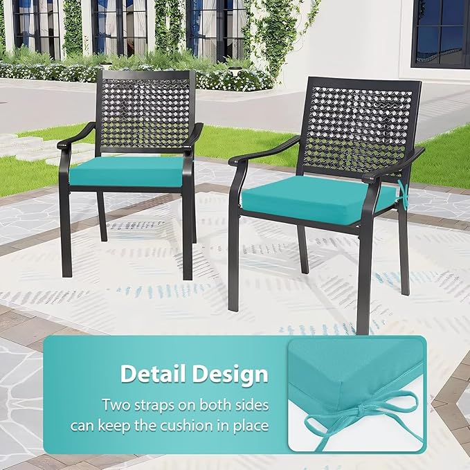 Outdoor Chair Cushion Set of 4, 18.5 x 16 Inch Patio Chair Cushions for Outdoor Furniture, Water Resistant Outdoor Patio Chair Cushions with Non-Slip Ties(Teal)