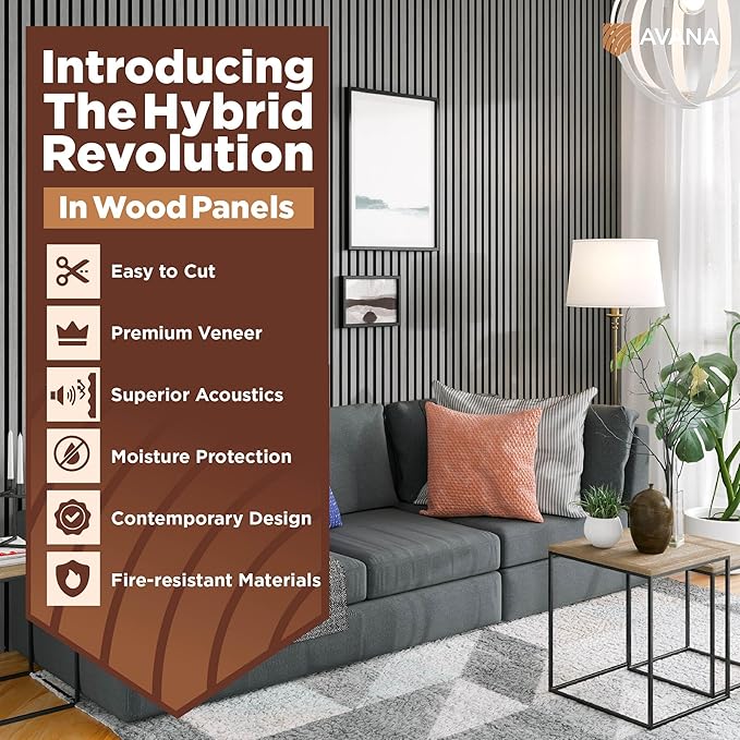 Avana Acoustic Wood Wall Panels – 94.4 x 12.6 Inch Gray Oak Acoustic Panels 4