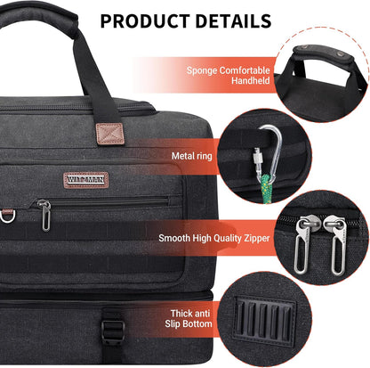 WITZMAN Duffle Bag for Men 50L Canvas Weekender Overnight Bag with Toiletry Bag Sets Travel Duffel Bag Shoes Compartment（A8010-2 Black）