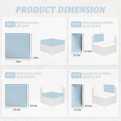 Patio Furniture Cushions, Replacement Outdoor Cushions for 4-Seat Patio Furniture, Waterproof Cushions for Outdoor Sectional Sofa Couch, Sky Blue