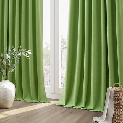 Guken 100% Blackout Curtains 102 Inch Length 2 Panels Set for Living Room Bedroom Back Tab Thermal Insulated Black Out Linen Drapes Room Darkening Lime Green,52x102