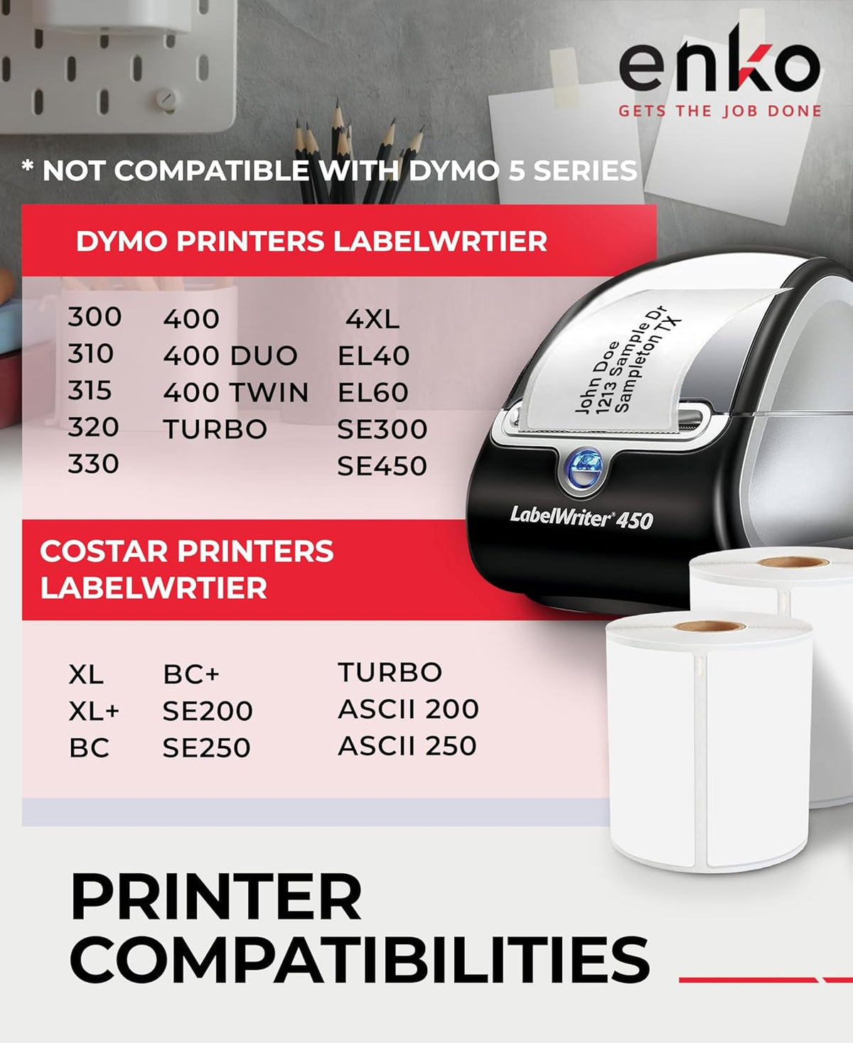 enKo Compatible Zebra 4x6 Label and Dymo Labels 1744907 - (4" x 6") Blank White Address and Shipping Labels for Dymo Labelwriter 4XL Shipping, Zebra & Desktop Direct Thermal Printers (10 Rolls, 2200)