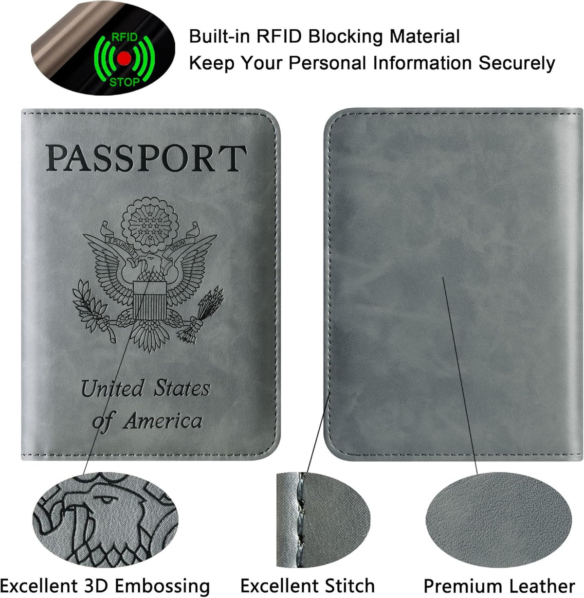Passport Holder Cover Wallet Travel Essentials Leather Rfid Blocking Case Vacation Luggage Must Haves Travel Accessories for Men Women (116#Grey)