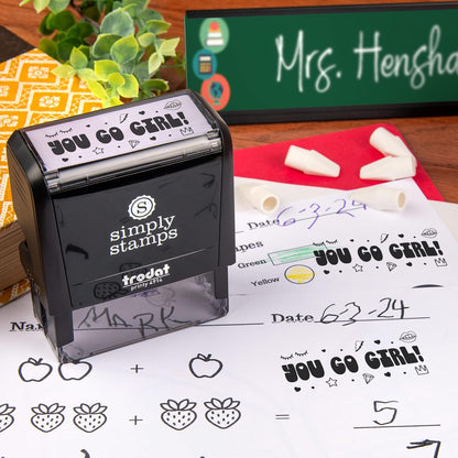 Custom Self-Inking Stamps | 49 Fun Designs | xtra Large Book Stamps: You Go Girl!