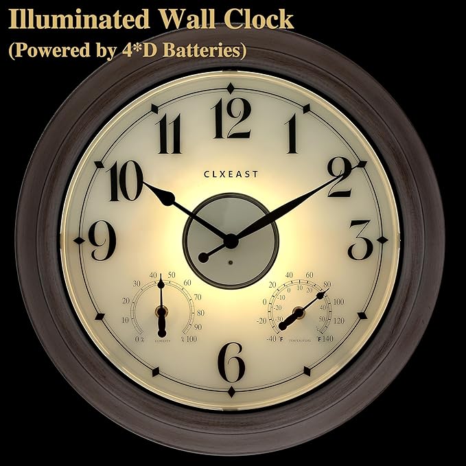 CLXEAST 18 Inch Illuminated Outdoor Clock