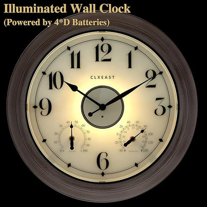 CLXEAST 18 Inch Illuminated Outdoor Clock