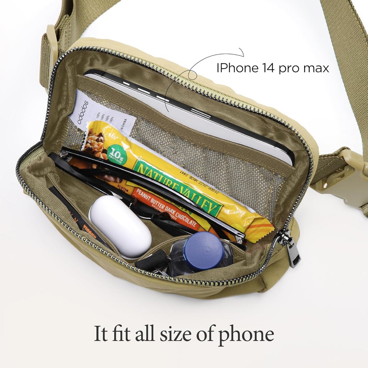ODODOS Unisex Mini Belt Bag with Adjustable Strap Small Fanny Pack for Workout Running Traveling Hiking, Khaki Green