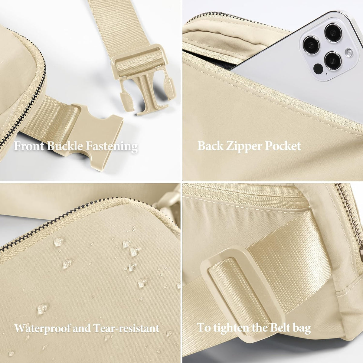 ODODOS Unisex Mini Belt Bag with Adjustable Strap Small Fanny Pack for Workout Running Traveling Hiking, Ivory