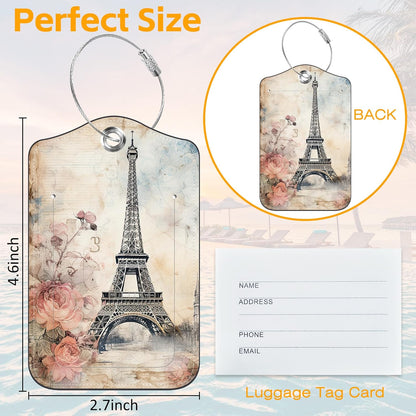 3 Pack Luggage Tag for Suitcase Paris Eiffel Tower Leather Travel Cruise Luggage Tag with Stainless Steel Loop Name ID Label Privacy Cover for Adults Teens Travel Bag Labels Set