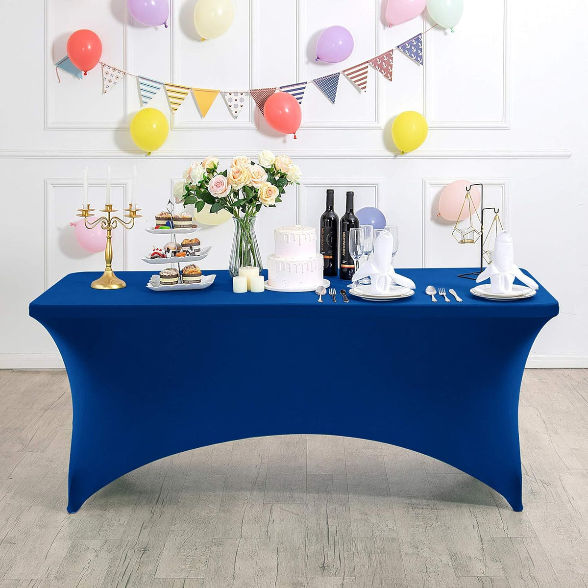 Spandex Table Cover for 4FT Table Universal Fitted Stretch Tablecloth for Party, Banquet, Wedding and Events-Classicblue