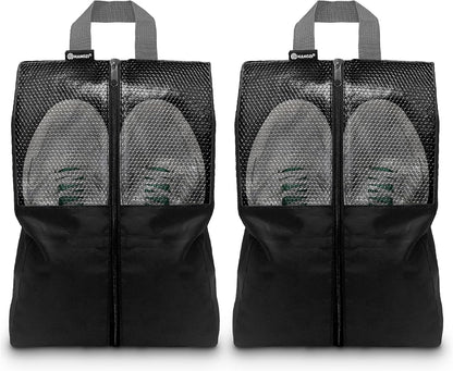Shoe Bags For Travel, Used As For Storage or Shoe Travel Bag, Space Saving When Travelling With This Travel Shoe Bags For Packing, Featuring Waterproof Nylon Sneaker Bag (Black, 2 Pack, Medium)