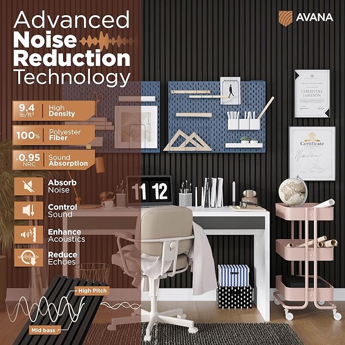 Avana Modern Acoustic Wood Wall Panels – 47.2 x 12.6 Inch Smoke Oak Acoustic