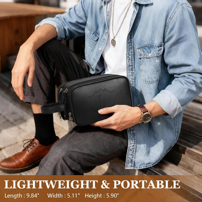 Travel Toiletry Bag for Men,Mens Shaving Bags for Toiletries,Men's Toiletry Travel Bag Leather,Personalized Travel Essentials,Birthday Gifts For Men,Black- L