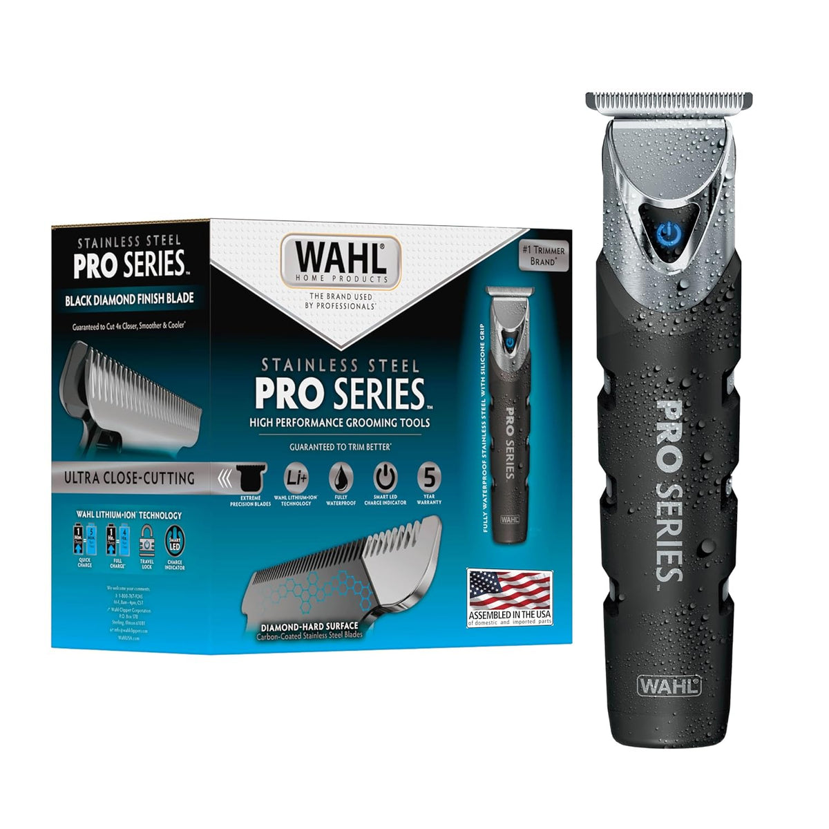 Wahl USA Pro Series Forever BladeTM Stainless Steel Cordless Rechargeable Beard Trimmer for Men with No Slip Grip & USB Charge – Model 3026017