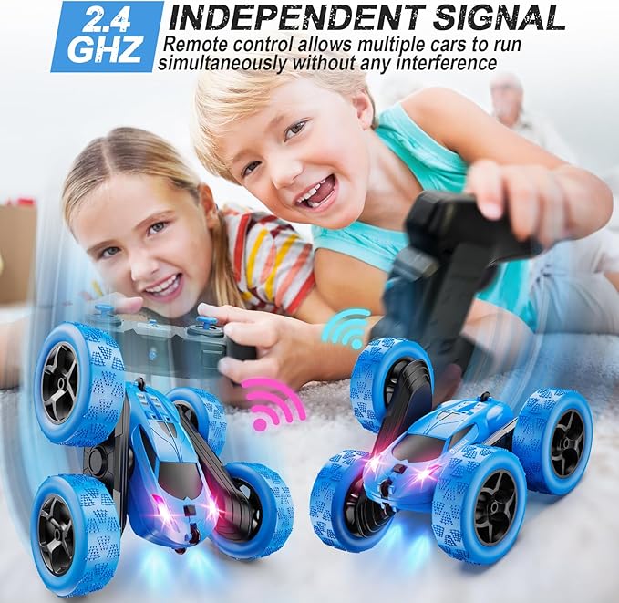 Qunreda 4WD RC Stunt Car for Kids, 2.4GHz, LED Lights, 360° Flips, Upgraded USB-C Batteries, 6-12 years old