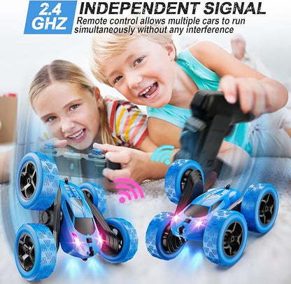 Qunreda 4WD RC Stunt Car for Kids, 2.4GHz, LED Lights, 360° Flips, Upgraded USB-C Batteries, 6-12 years old