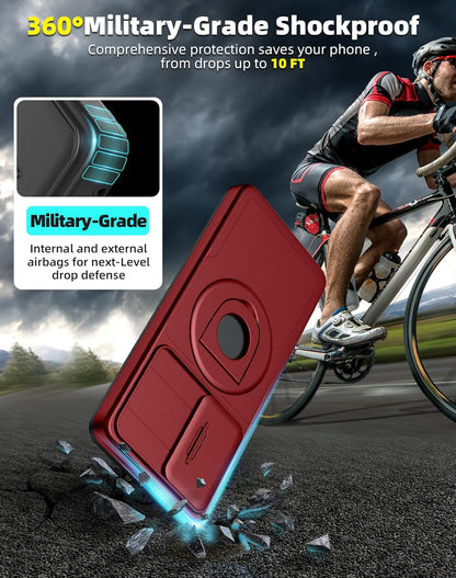 for Samsung Galaxy S23 Case Magnetic Compatible with MagSafe Wireless Charging,with Screen Protector,Built-in Kickstand Ring+Camera Cover Anti-Scratch Shockproof Heavy Duty Protection Red