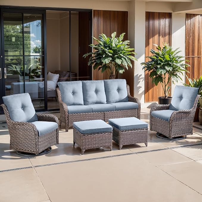 Belord Luxury 4" Thick Outdoor Cushion 5 Set - 22 x24 Inch 28D Sponge Filling Fade-Resistant Chair Cushion, Spill Proof Removable Patio Furniture Replacement Cushions for Sofa Bench Swing - Baby Blue