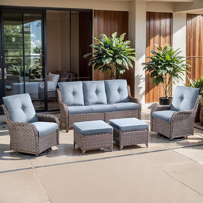 Belord Luxury 4" Thick Outdoor Cushion 5 Set - 22 x24 Inch 28D Sponge Filling Fade-Resistant Chair Cushion, Spill Proof Removable Patio Furniture Replacement Cushions for Sofa Bench Swing - Baby Blue