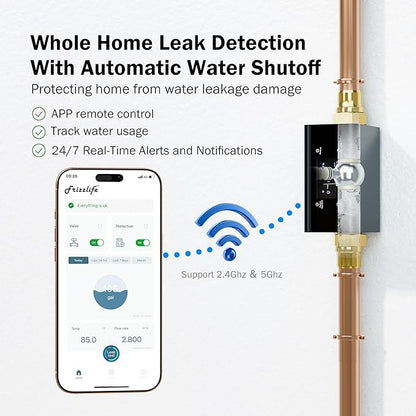 Frizzlife LP365 1.25-Inch Smart Water Monitor and Automatic Shutoff