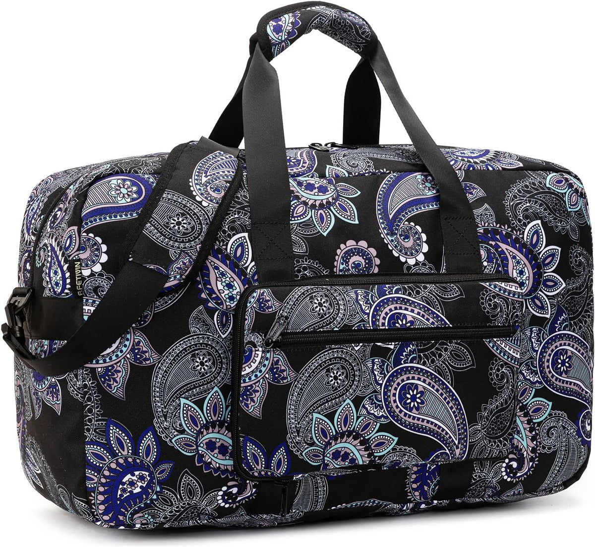 F.FETIVIN Weekender Bag Carry On Travel Duffle Bag Medium Overnight Bag for Women(Black Paisley)