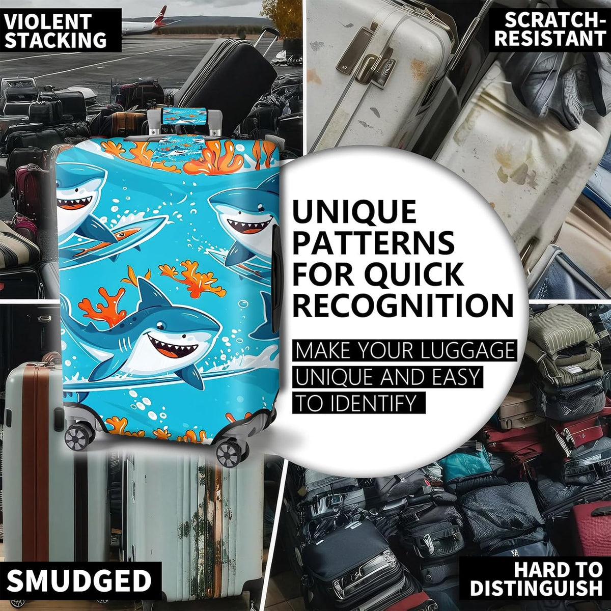 Travel Luggage Cover,Cute Cartoon SharksTheme Suitcase Cover Accessory Kit, Luggage Tag, and Comfortable Luggage Handle Wrap, Washable Luggage Suitcase Protector (25-28 inch,L)